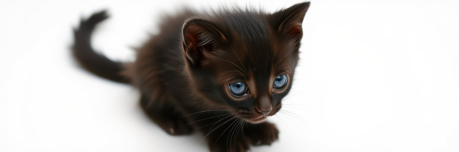 Cute black kitten exploring a white surface with curious eyes and playful demeanor